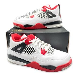 Nike Air Jordan 4 Retro 'Fire Red' (PS) Size 3Y 2020 White Red Grey BQ7669-160